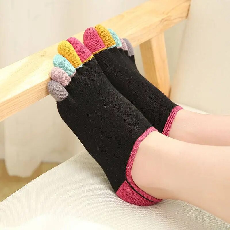 Women 5 Toe Separated Five Fingers Cotton Short Socks Female Casual Ankle Boat Socks Japanese Style Invisible Colorful Toe Socks