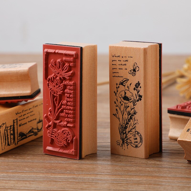 Vintage Flower Girl Decoration Stamp Plant Grass Wooden DIY Craft Standard Seal Art Supplies Children School Accessories Gifts