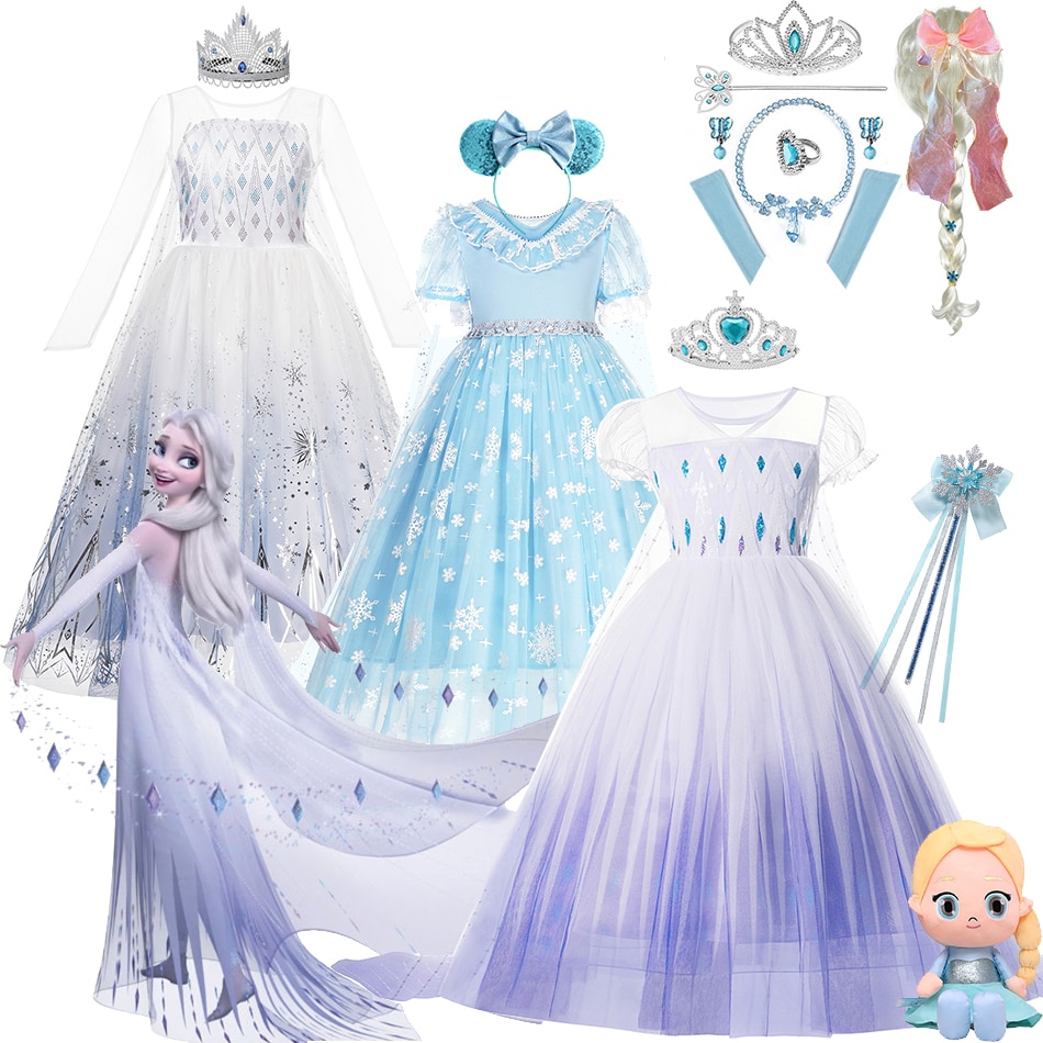 Disney Frozen 2 Costume for Girls White Sequined Mesh Ball Gown Carnival Clothing Kids Cosplay Snow Queen Elsa Princess Dress
