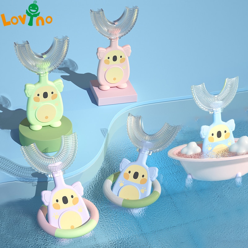 Baby Toothbrush 360 Degree U-Shaped Cartoon Toothbrush Infant Teether Children Silicone Brush for Toddlers Oral Care Cleaning