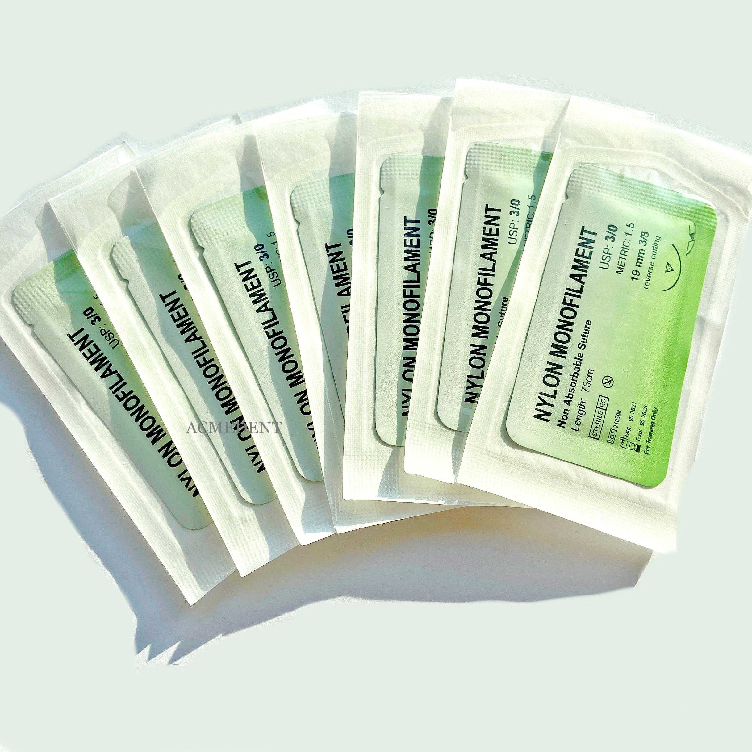 100PCS Dental Sutures Nylon Monofilament USP 3/0 Reverse Cutting Suture Surgical