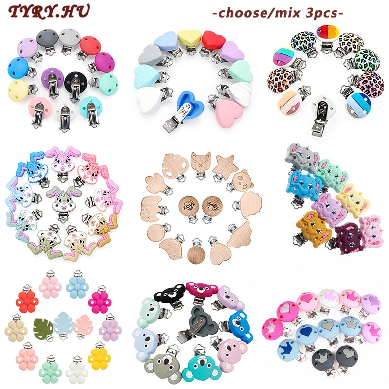 TYRY.HU 3Pcs Cartoon Silicone Pacifier Clips BPA-Free Silicone Dummy Clip Baby Pacifier Chain DIY Accessories