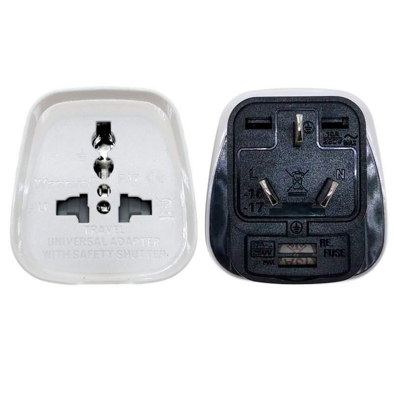 (2X )Australian, New Zealand, China Travel Adapter Type I Outlet BS1363 13 Amp Fused Convert EU/UK/US Plug with Safety Baffle