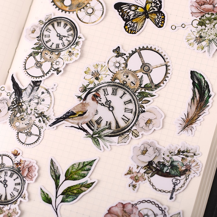 21PCS vintage bird clock Stickers Crafts And Scrapbooking stickers book Student label Decorative sticker kids toys