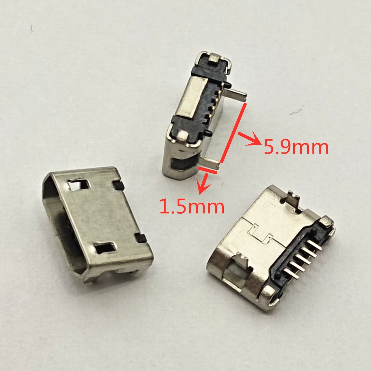 10pcs Micro USB Connector 5pin DIP2 Long leg 1.5mm No side Flat mouth Short needle for Mobile phone Tail Data plug Charging port