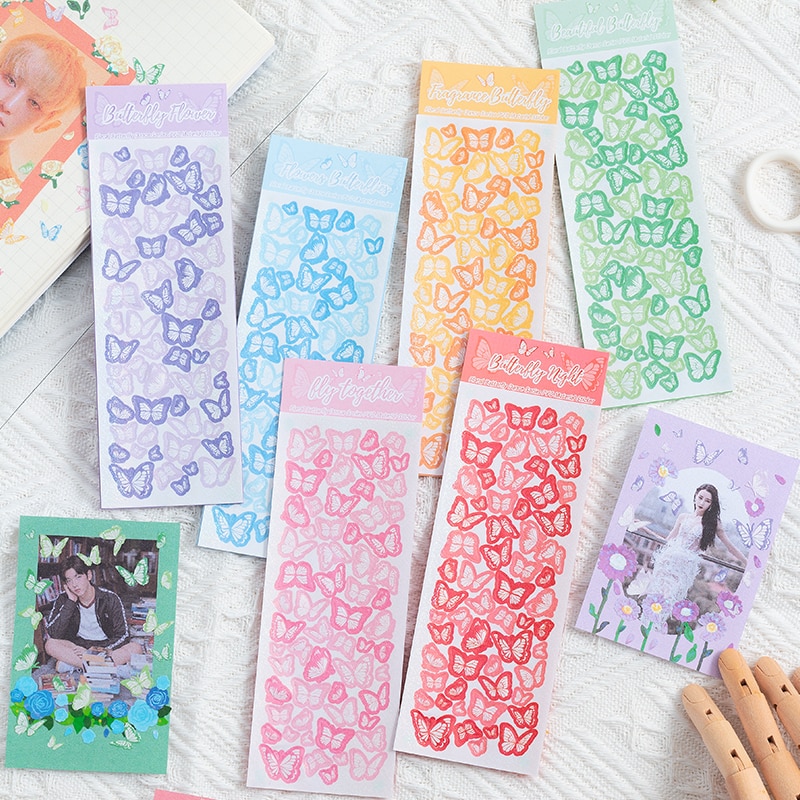 MOHAMM 1 Sheet Sparkling Butterfly Stickers for DIY Photo Albums Poster Diary Decoration Frame Material Collage