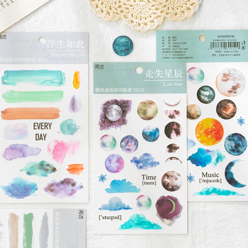 2 Sheets Cute Flowers Art Transfer Sticker DIY Journal Material Scrapbooking Album Decoration Collage Sticker Kawaii Stationery