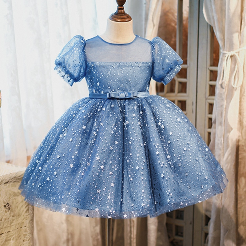 Toddler Baby Girl Sequin Tutu Gown Newborn Girls 1 Year Birthday Party Fluffy Dress Flower Babe Puff Sleeve Clothes For Weddings
