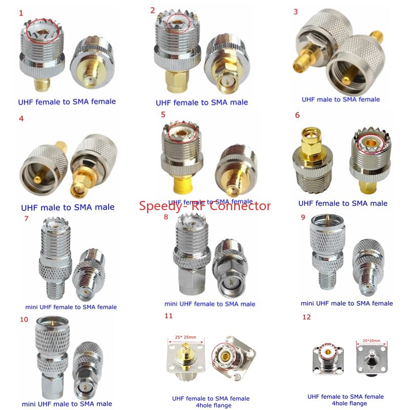SL16 UHF PL259 SO239 Mini To SMA Male Female Connector SMA To Mini UHF 4hole Flange O-ring Nut Coax Converte Brass Nickel Plated