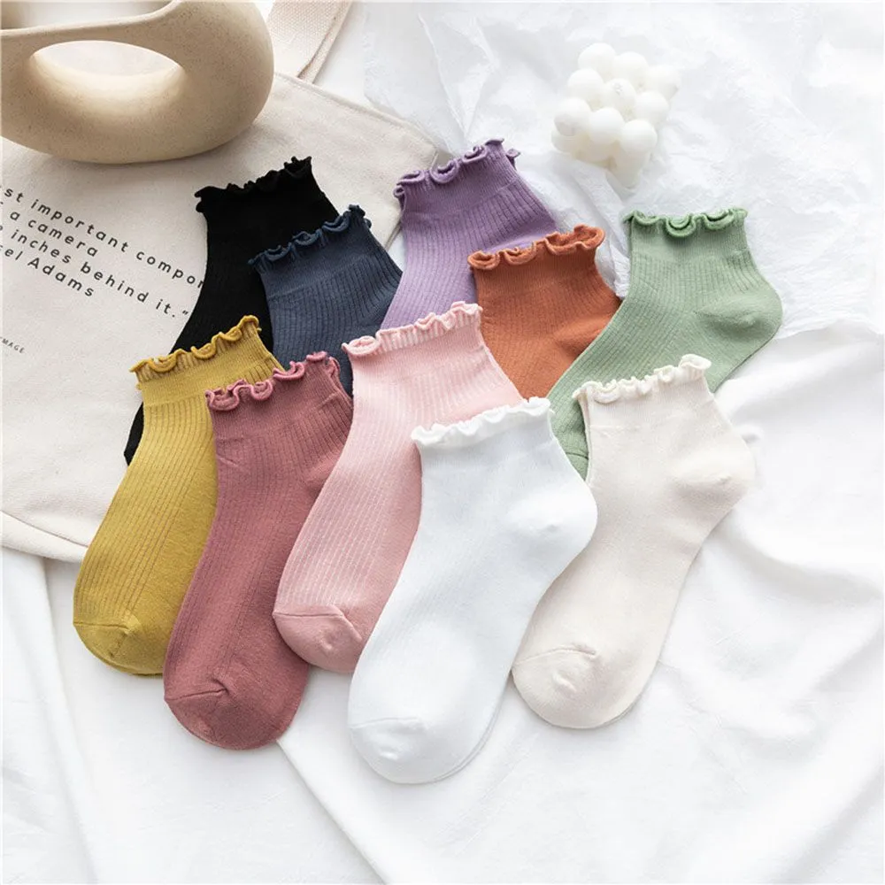 Breathable Cotton Spring Summer Casual Ankle Short Boat Socks Women's Socks Frilly Ruffle Socks