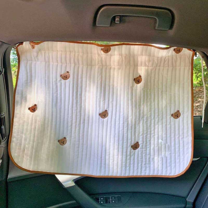 Cute Baby Quilted Car Curtain Sunshade Cherry Bear Sun Shade Window Curtains UV Sun Protection Sunscreen Cloth for Children Kids