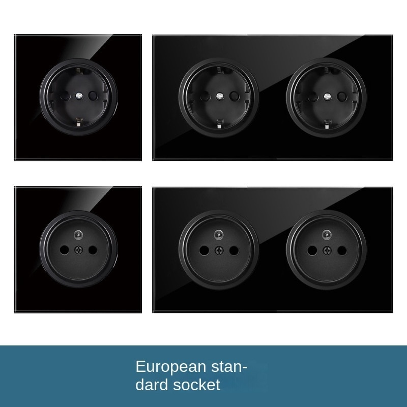 Toughened glass black panel port version 13A British standard switch socket British three five hole single double open concealed
