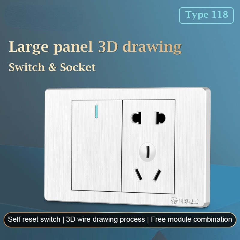 118 type wire drawing white stainless steel various styles US AU Brazil Mexico standard switch 16A sockets