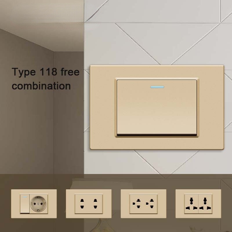 118 plastic frosted gold 13A socket international general socket 1 2 3 gang 2 way TV US AU Brazil Mexico standard switch