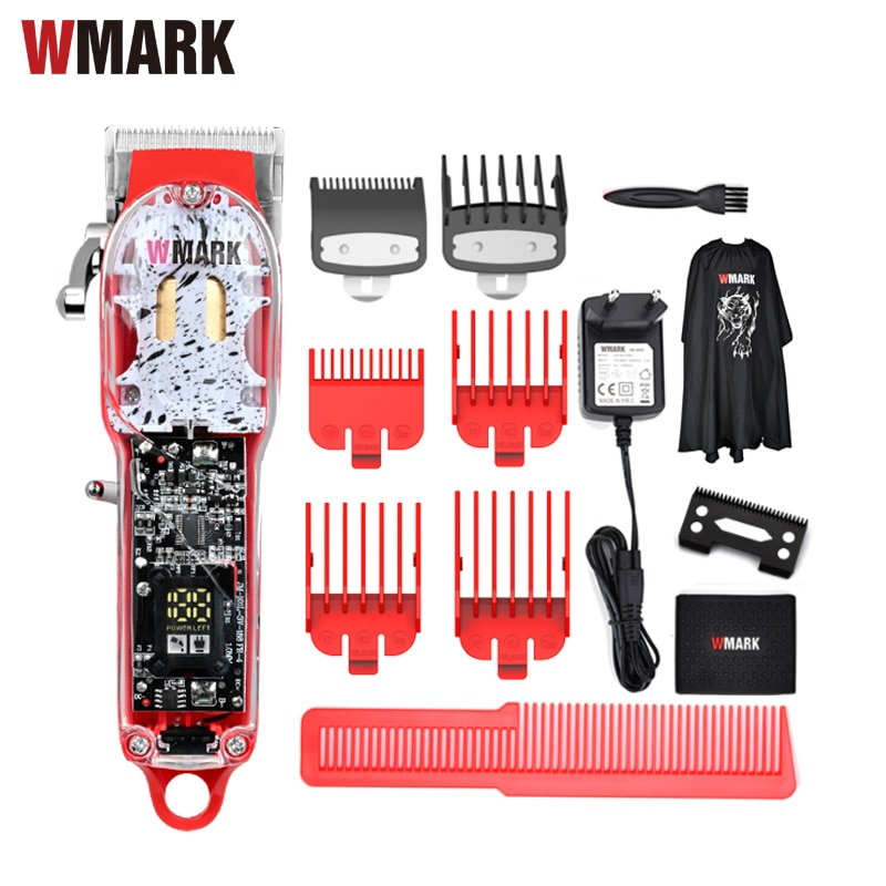 WMARK NG-409 red color Transparent Style Professional Rechargeable Clipper Cord & cordless Hair Trimmer with taper blade ng4