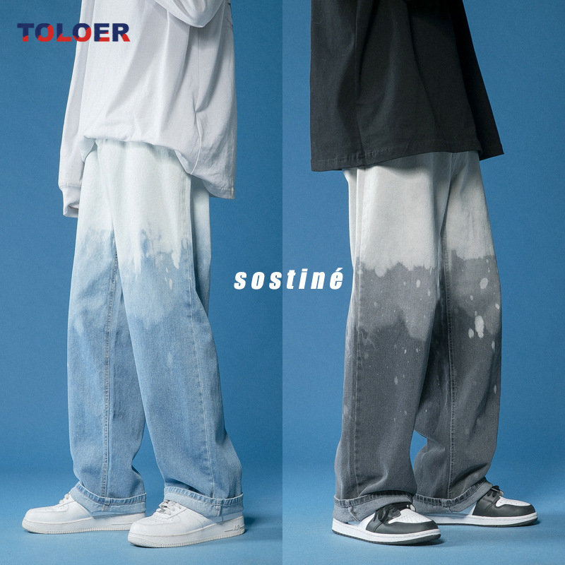 2022 Summer New Tie-dye Gradient Men's Jeans Fashion Casual Men's Wide-leg Pants Are Very Simple Tube Loose Jeans Kore