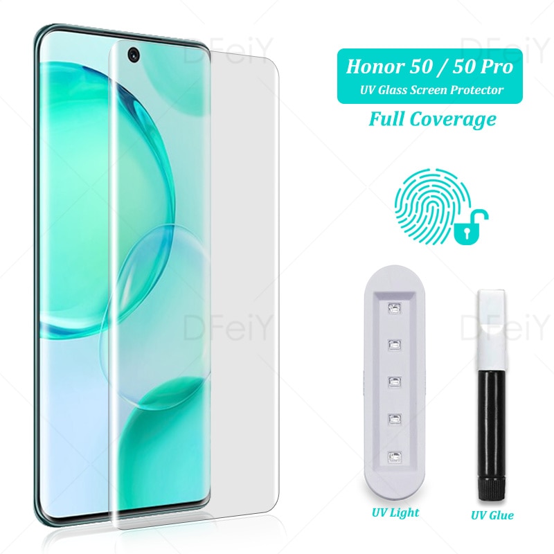 UV Screen Protector For Honor 50 Tempered Glass Film Full Screen Glue For Honor 70 50 30 60 Pro 60 SE Full Cover UV Glass