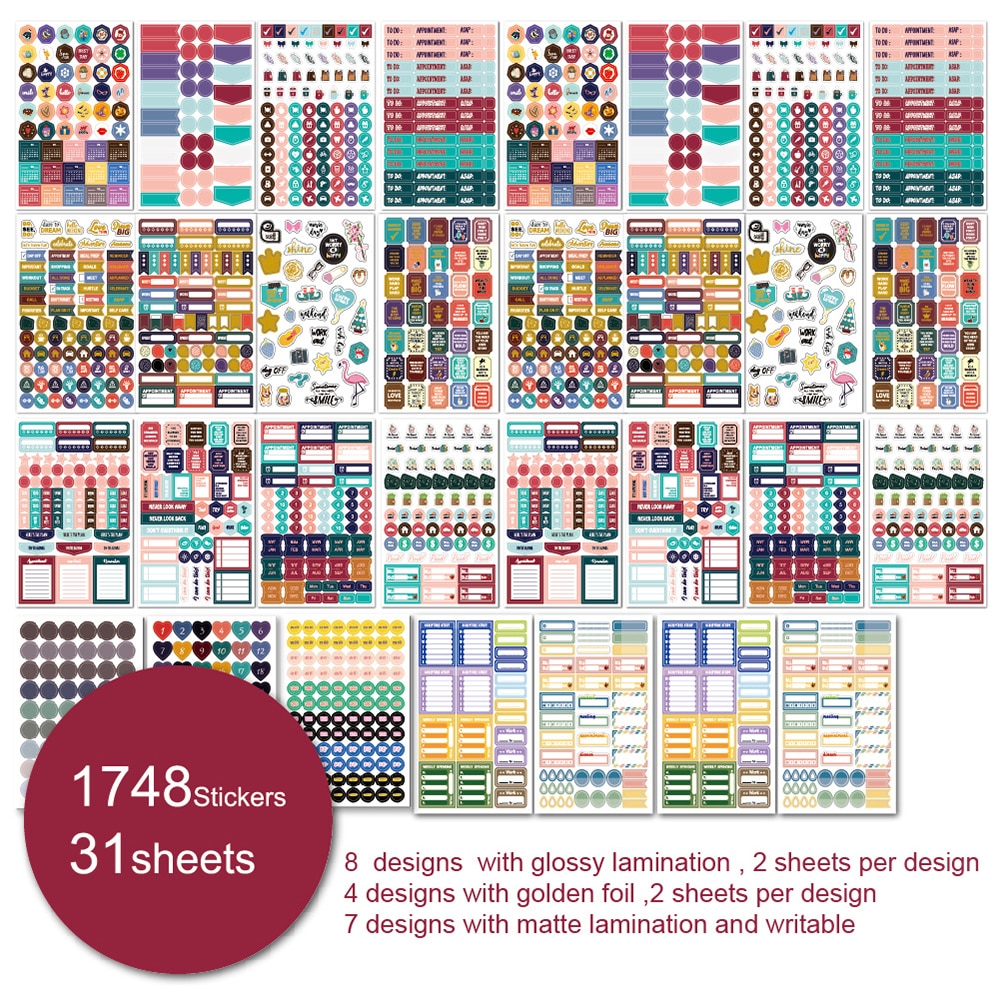 1748Pcs Planner Stickers for Diary Accessories Stickers Notebook DIY Material Scrapbooking Stickers for Notebooks Stationery