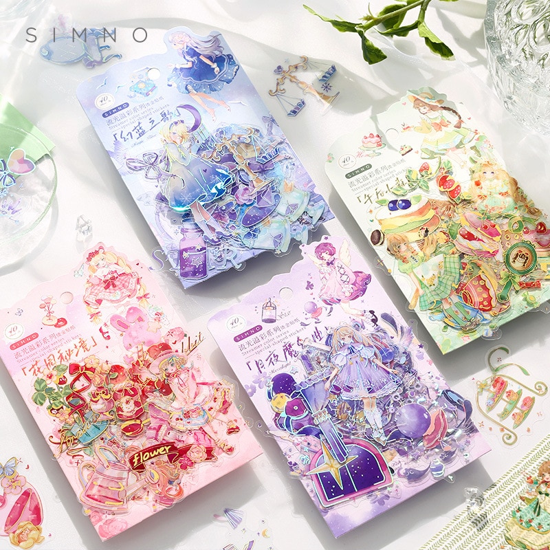 40pcs Hot Stamping PET Sticker Pack kawaii magic girl Hand Account DIY Material Decorative Stationery Stickers