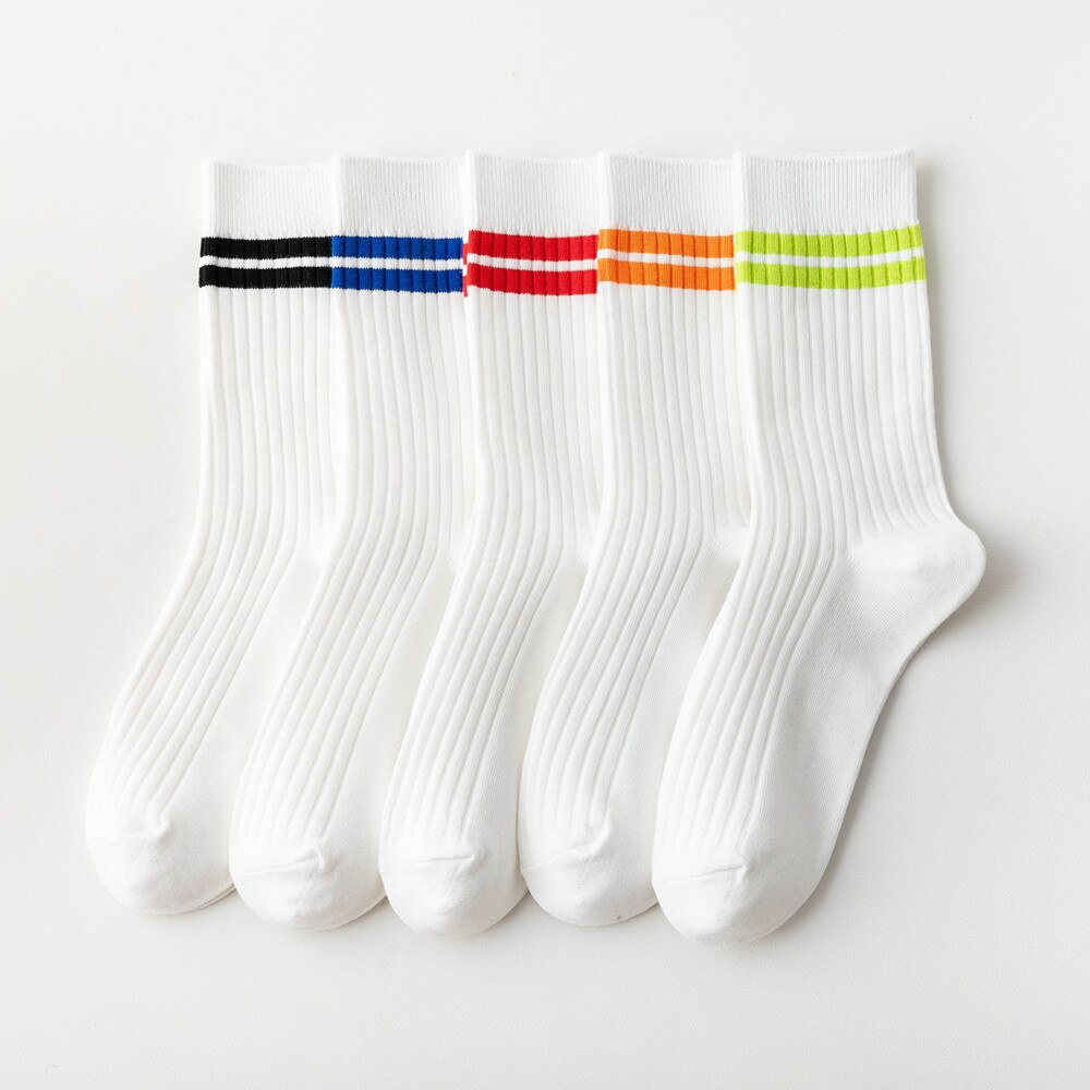 Spring Socks Women Woman Korean Version of The Two Bars Japanese Striped Cotton Tube Pile Socks Ins Tide Socks College Style