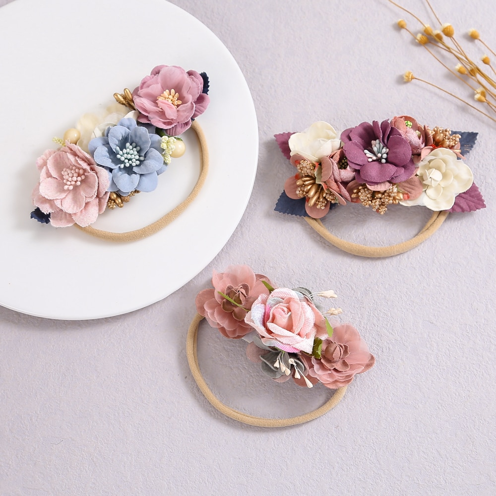 Flowers Baby Girl Headband Elastic Nylon Headbands Newborn Hair Bands Floral Infant Kids Headwear Baby Girl Hair Accessories
