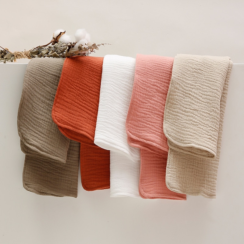 Soft Newborn Cotton Wrinkled Gauze Handkerchief Solid Color Feeding Saliva Towel Bib Absorbent Burp Cloth Baby Stuff 28x58CM