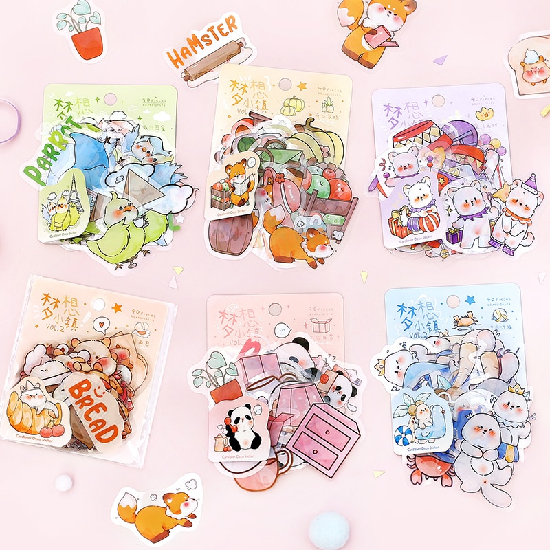 Assorted Kawaii Animal Stationery Stickers PET Cute Panda Labels Aesthetic Phone Collage Material Scrapbooking Room Accessories