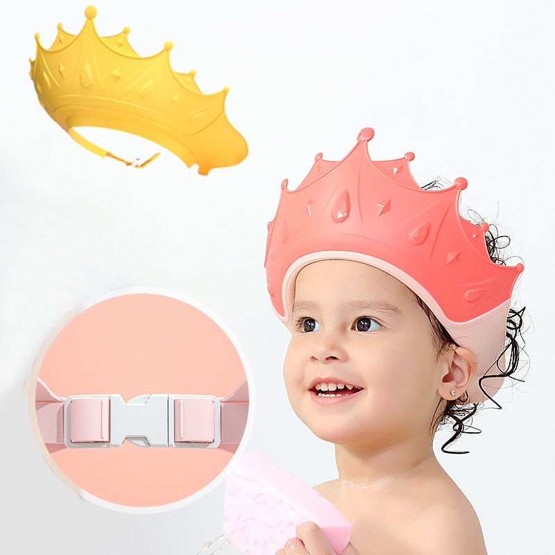 Adjustable Baby Shower Shampoo Cap Crown Shape Wash Hair Shield Hat for Baby Ear Protection Safe Children Shower Head Cover