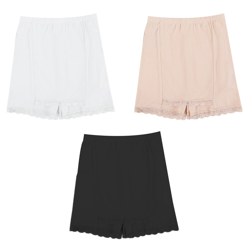 Women Double Layer Ice Silk Safety Pants High Waist Tummy Control Under Dress Slip Shorts Lace Trim Seamless Underpants T8NB
