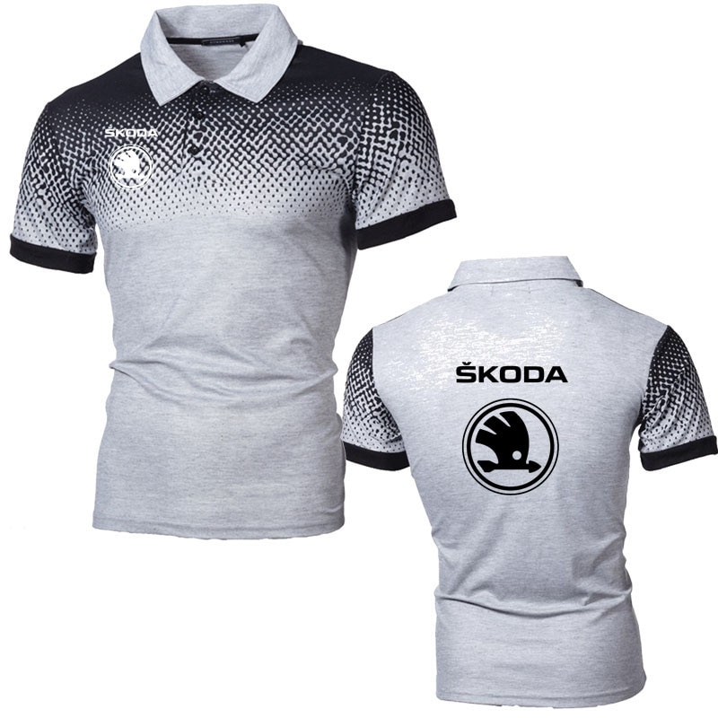 100% Cotton New Gradient Men's T-Shirt Breathable comfortable men's polo shirt Skoda car logo print Casual Sports Golf