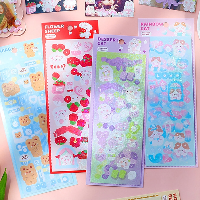 MOHAMM 1 Sheet Glitter Cute Cartoon Stickers for Photo Poster Card Decoration Scrapbook Journal Planners Craft Collage