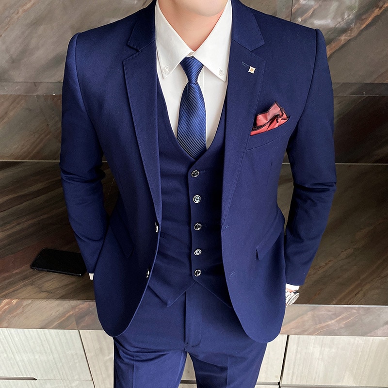 new plus sizeHigh quality (suit + vest + trousers) business elite party party wedding dress casual men's formal three-piece