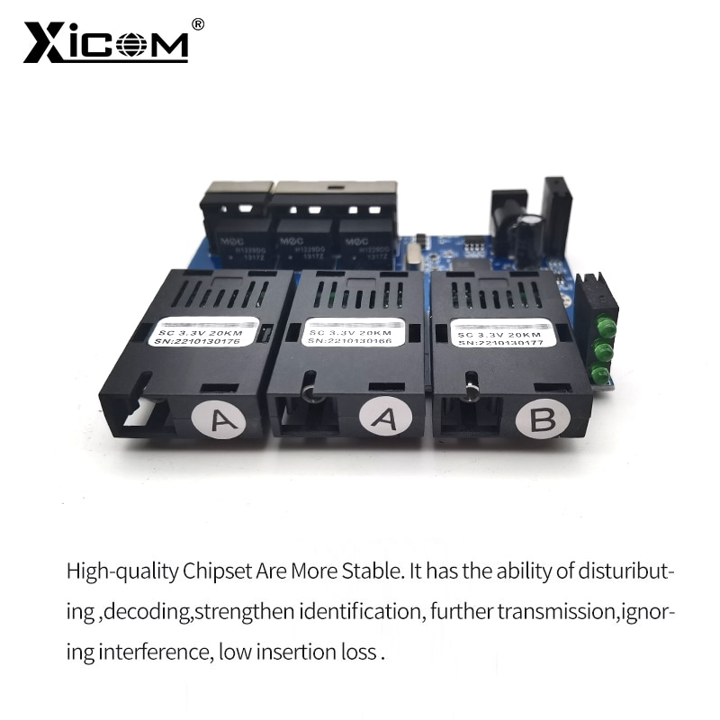 placa metro switch Ethernet fibra 100M PCBA Board Optic Media Converter 20km 3 Fiber 3 RJ45 Support RPOE Simplex SC Fiber Switch