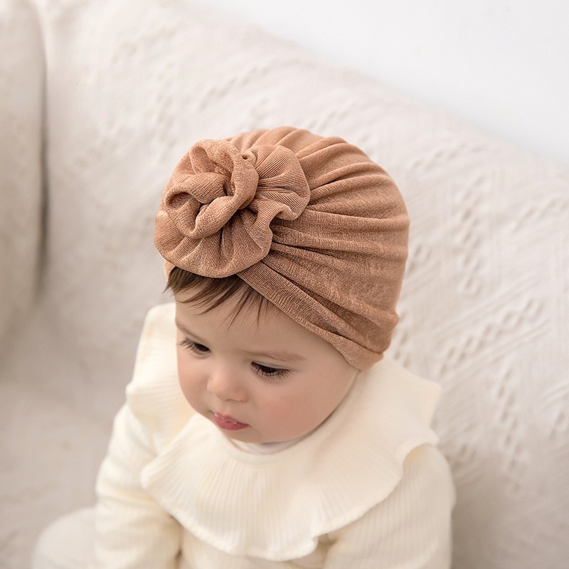 Cute Flower Baby Turban Hat Newborn Ice Silk Beanie Caps Kids Girls Headbands Headwear Toddler Headwrap Elastic Hair Accessories