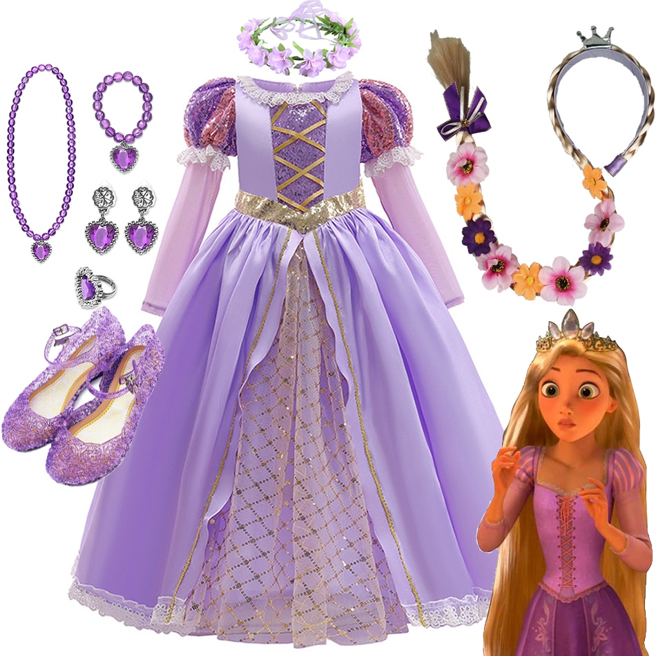 Disney Charm Girl Costume Rapunzel Princess Party dresses for Girls Tangled Cosplay Vestido Dresses Children Ball Gowns 2-10Yrs