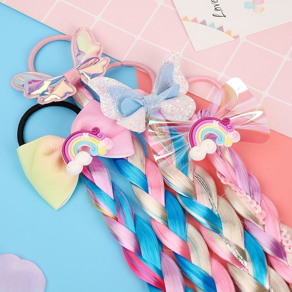 Little Girls Ponytail Holders Kids Unicorn Cute Hair Tie Toddler Cartoon Rainbow Elastics Braid Children Snowflake Colorful Rope