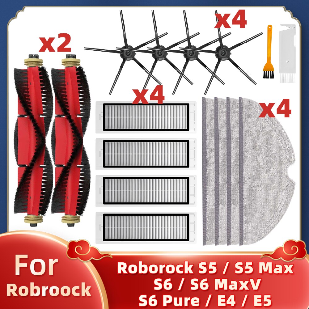 For Xiaomi Roborock S5 S502-00 S502-02 S5 Max S6 S6 MaxV S6 Pure E4 E5 Robot Vacuum Spare Parts Main Side Brush Hepa Filter Mop