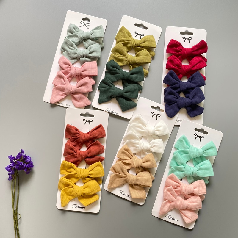 4Pcs/Set Cotton Linen Hair Pin Baby Clips For Girls 3in Bow Accessories Infant Hooks Children Barettes Cute Hairpin Ins Headwear
