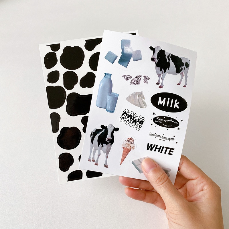 1 sheet korean stationery ins cow pattern stickers black white simple journal scrapbook cell phone Cute Decorative Stickers
