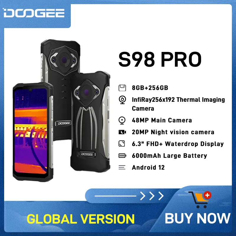 DOOGEE S98 Pro Rugged Phone 6.3" Thermal Imaging Camera 20MP Night Vision AI 48MP Camera 8GB 256GB 6000mAh Battery Mobile P