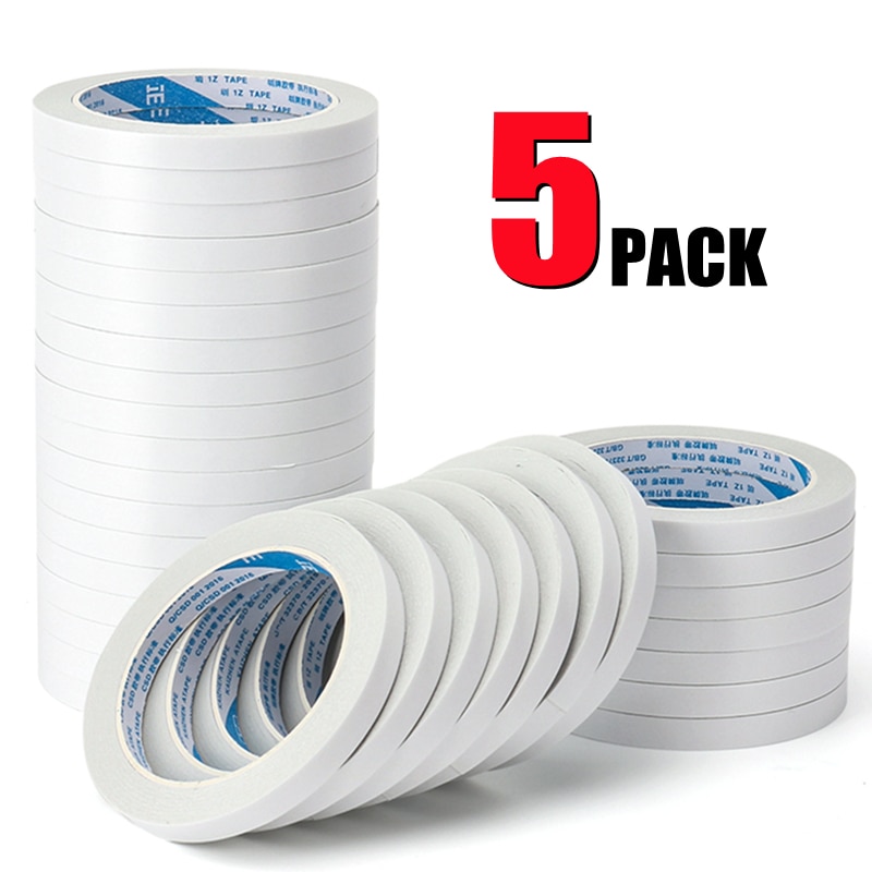 5 Rolls Double Sided Adhesive Tape 6mm 8M Strong Glue Paper Made Tapes for Journal Home DIY Art Craft Stickers Office Supplies