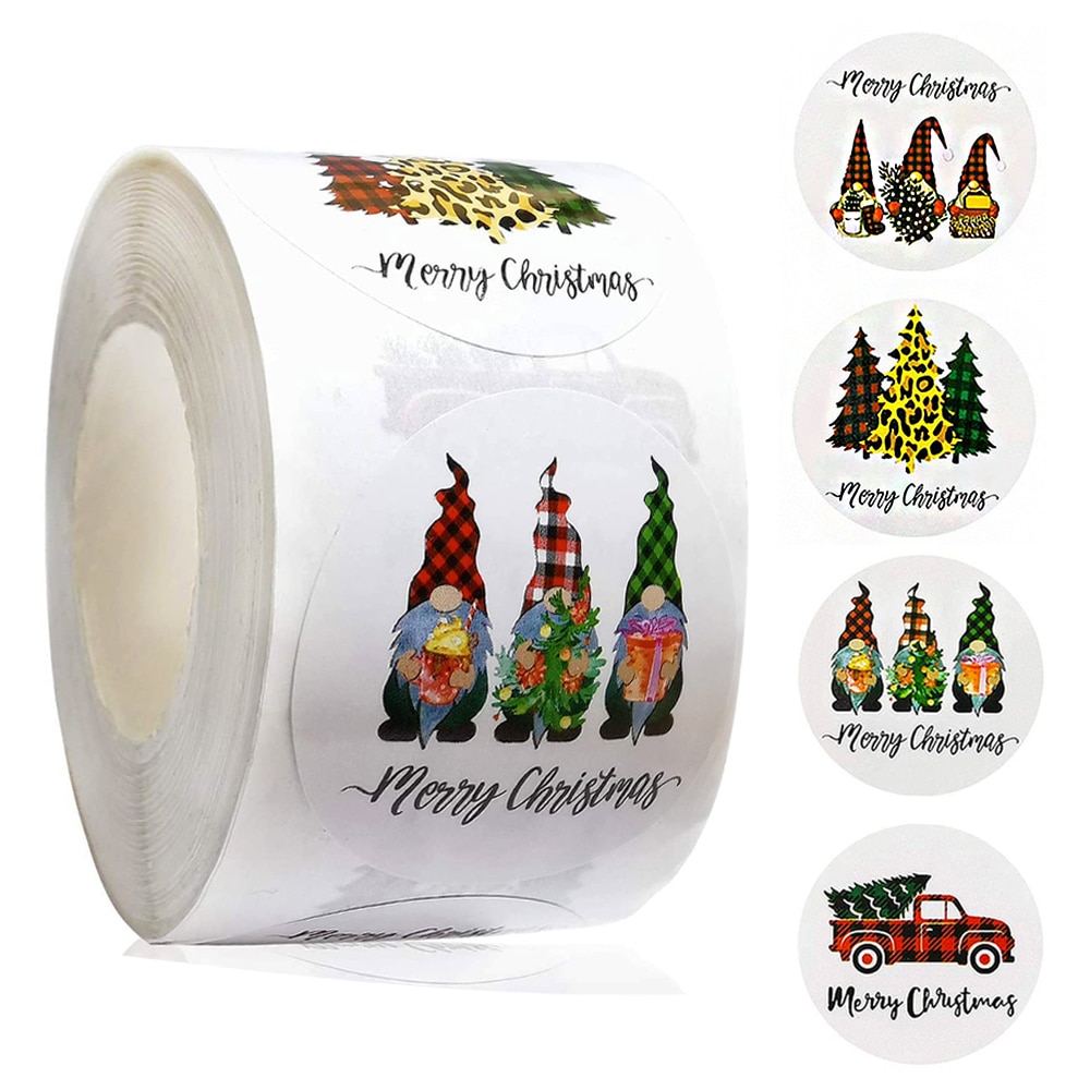 500Pcs 1 Inch Christmas Tree Stickers Handmade Gifts Sealing Label for Christmas holiday Decor Cartoon Reward Sticker for Kids