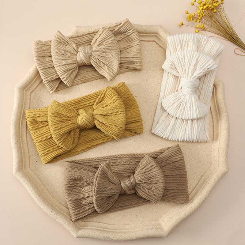 New Cable Knit Bow Baby Headbands For Girl Elastic Nylon Headband Newborn Turban Baby Girl Kids Headwear Infant Hair Accessories