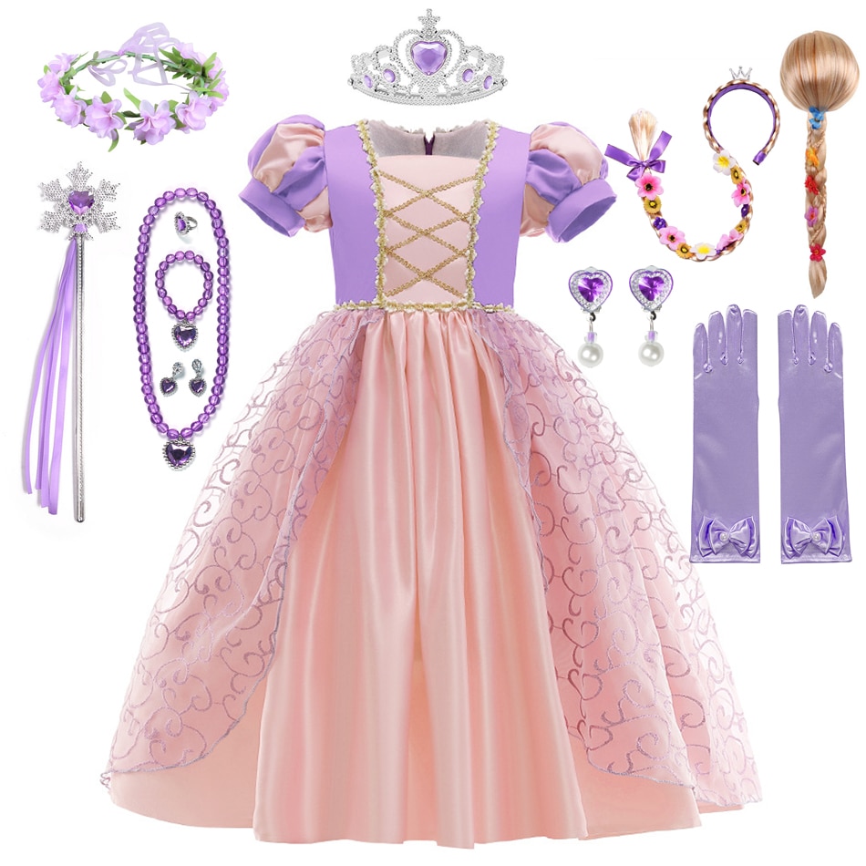 Girls Rapunzel Princess Dress Kids Summer Tangled Fancy Princess Costume Children Birthday Carnival Sofia Dresses Party Clothes