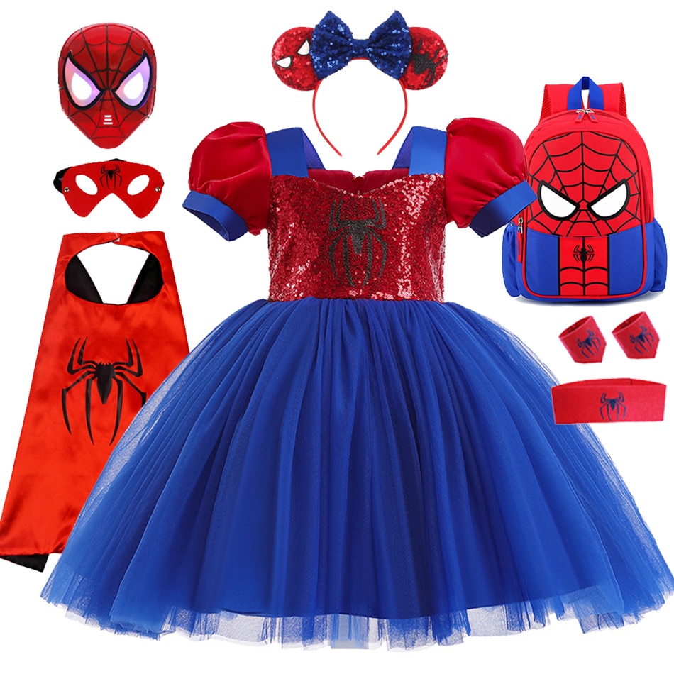 Disney Spiderman Cosplay Tutu Dress Costumes Girls Children's Day Vestidos Party Halloween Spider Mesh Kids Clothes