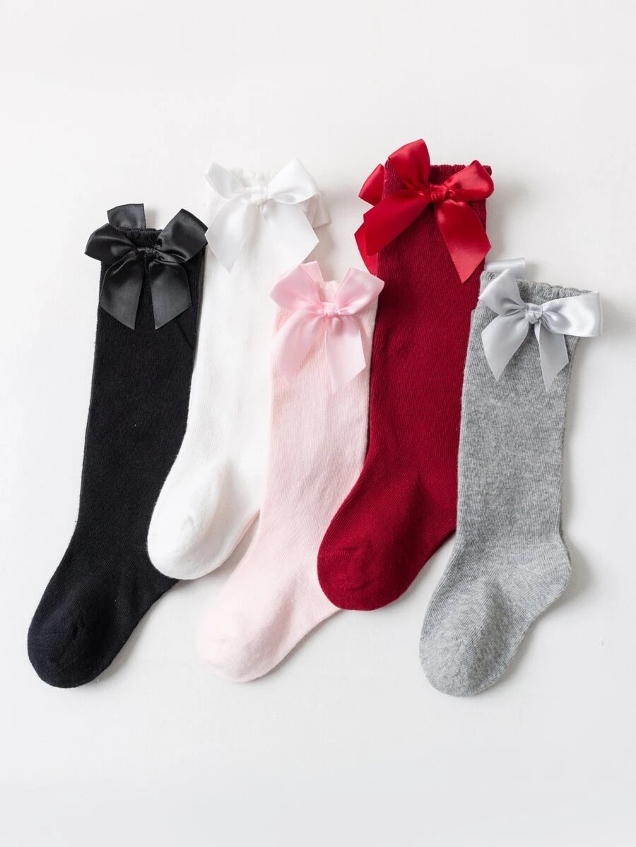 5pairs/lot Newborn Baby Knee High Socks Girls Boys Toddler Bows Knot Spanish Infant Kids Children Cute Long Cotton Sock Pack