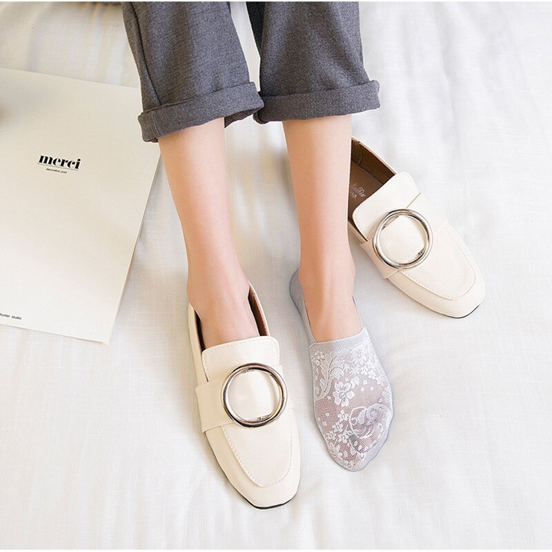 5 Pairs Fashion Set Women Girls Summer Harajuku Socks Style Lace Flower Short Sock Antiskid Invisible Ankle Socks for Women
