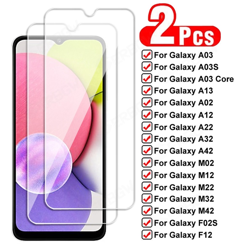 2Pcs Full Tempered Glass For Samsung Galaxy A03 Core A13 A02 A12 A22 A32 A42 Screen Protector M02 M12 M22 M32 M42 F02S F12 Film