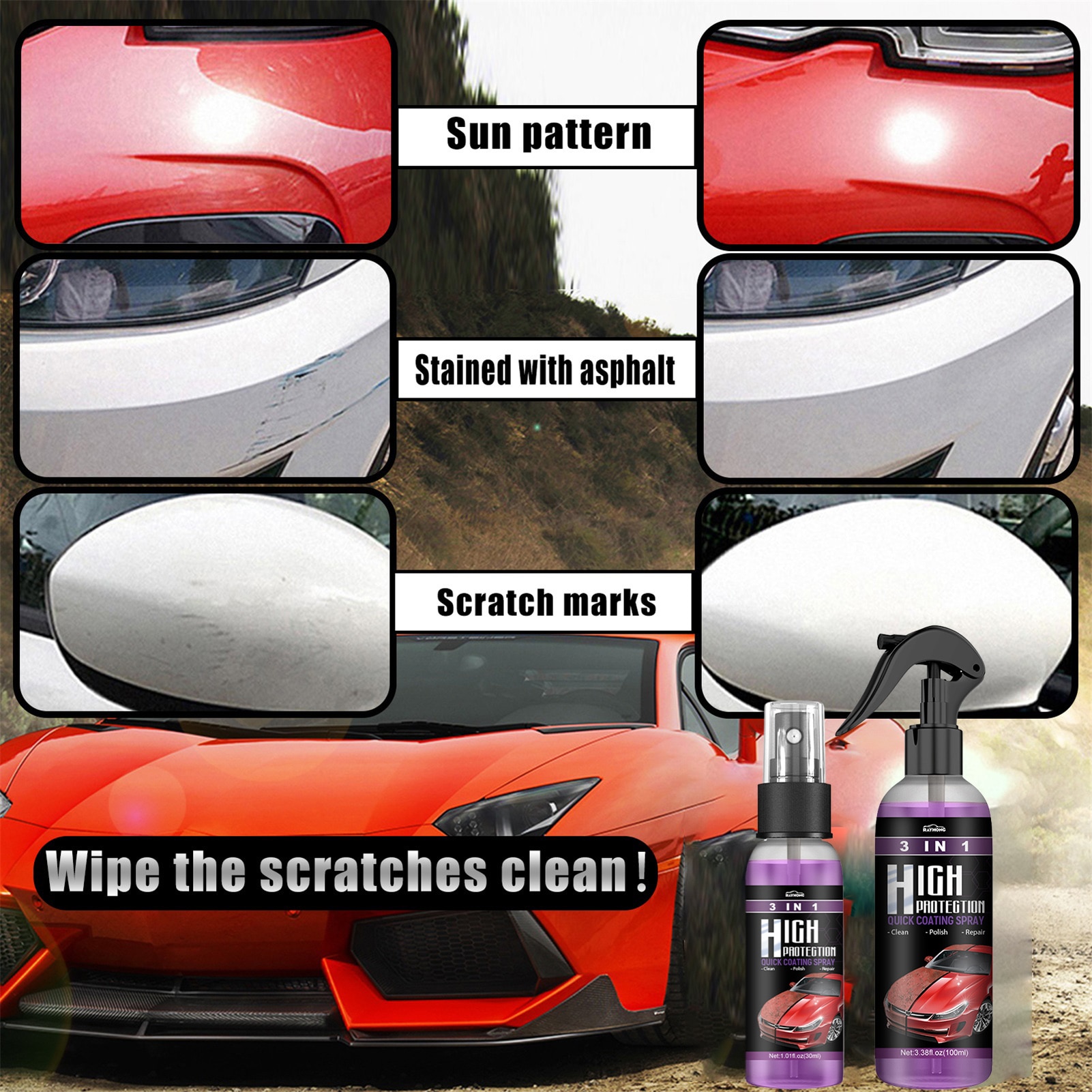 3 In 1 Quick Coating Spray High Protection Car Shield Coating Car Paint Repair Car Exterior Restorer Ceramic Spray Coating Quick
