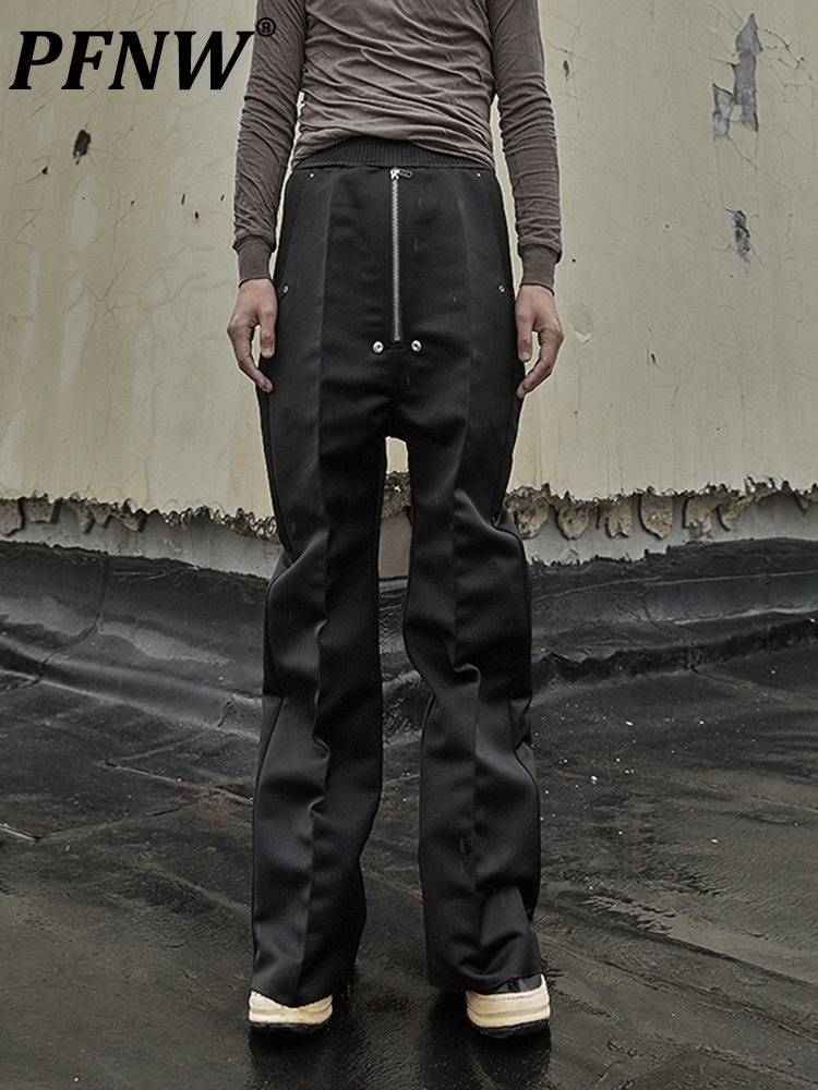 PFNW Darkwear Style Silhouette Wide Leg Pants For Men Solid Black Overalls Loose Fit Popular Tide Casual Niche Trousers 12A4132